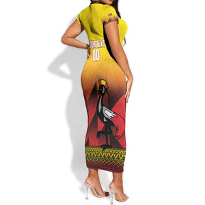 Afro Basketball Custom Uganda Short Sleeve Bodycon Dress Come On Silverbacks African Pattern - African Pride