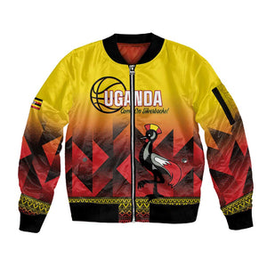 Afro Basketball Custom Uganda Sleeve Zip Bomber Jacket Come On Silverbacks African Pattern - African Pride