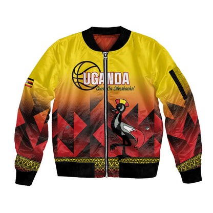 Afro Basketball Custom Uganda Sleeve Zip Bomber Jacket Come On Silverbacks African Pattern - African Pride