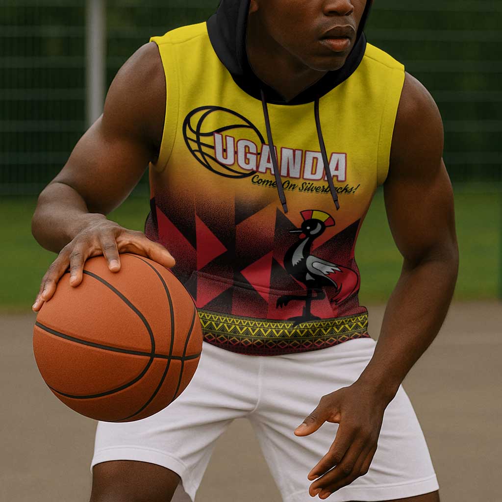 Afro Basketball Custom Uganda Sleeveless Hoodie Come On Silverbacks African Pattern - African Pride