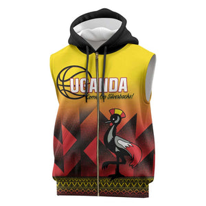 Afro Basketball Custom Uganda Sleeveless Zip Hoodie Come On Silverbacks African Pattern - African Pride