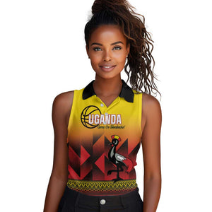 Afro Basketball Custom Uganda Women Sleeveless Polo Shirt Come On Silverbacks African Pattern - African Pride