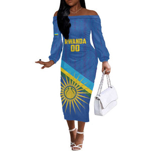 Afro Basketball Custom Rwanda Off The Shoulder Long Sleeve Dress Go Champions Imigongo Folk Pattern - African Pride