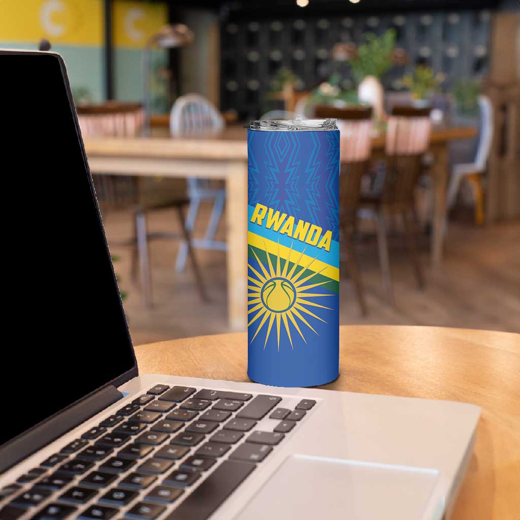 Afro Basketball Custom Rwanda Skinny Tumbler Go Champions Imigongo Folk Pattern - African Pride