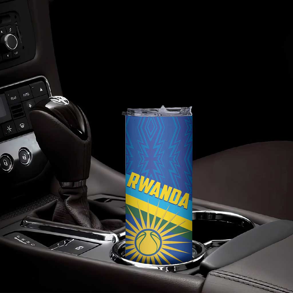 Afro Basketball Custom Rwanda Skinny Tumbler Go Champions Imigongo Folk Pattern - African Pride