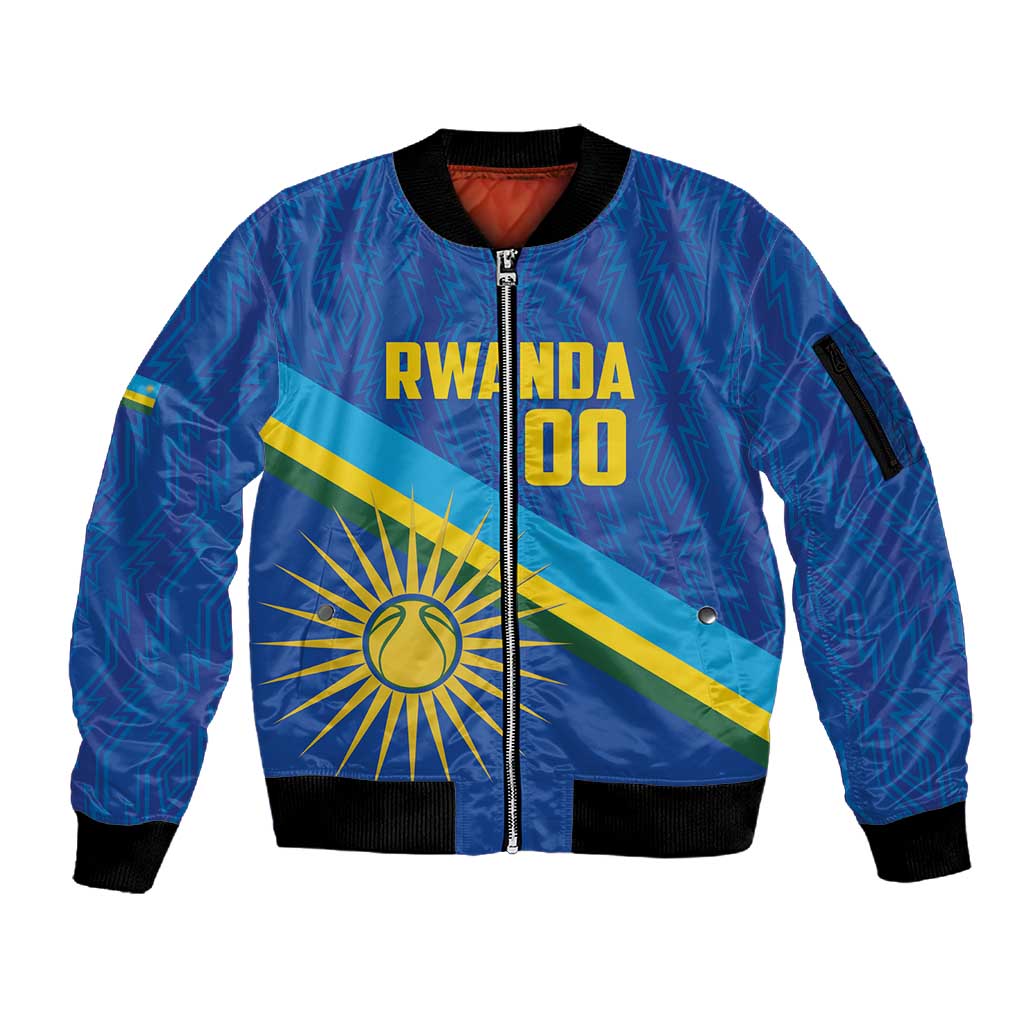 Afro Basketball Custom Rwanda Sleeve Zip Bomber Jacket Go Champions Imigongo Folk Pattern - African Pride