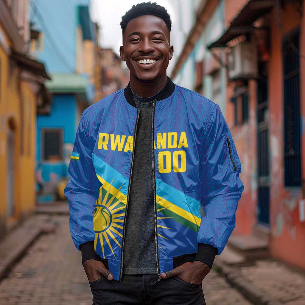 Afro Basketball Custom Rwanda Sleeve Zip Bomber Jacket Go Champions Imigongo Folk Pattern - African Pride