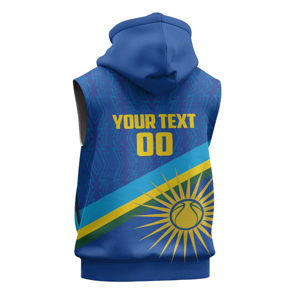 Afro Basketball Custom Rwanda Sleeveless Zip Hoodie Go Champions Imigongo Folk Pattern - African Pride