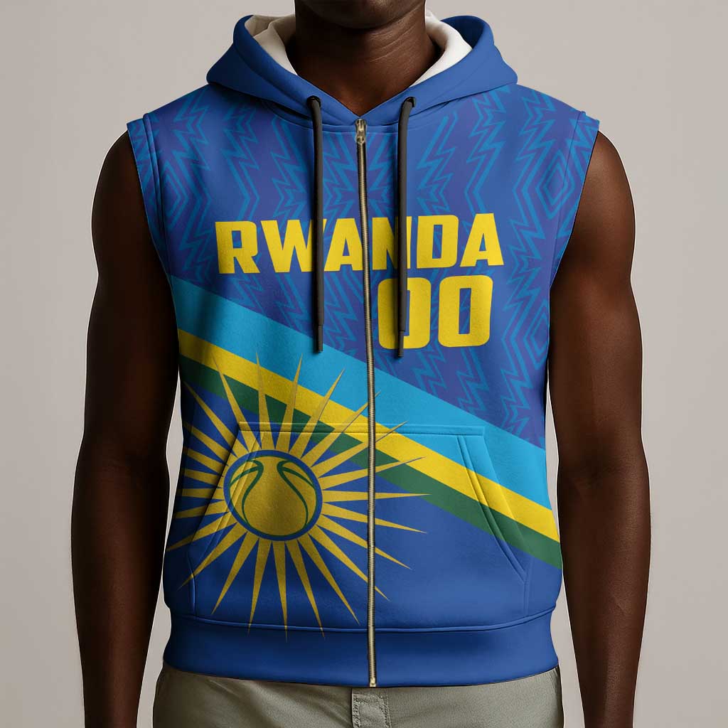 Afro Basketball Custom Rwanda Sleeveless Zip Hoodie Go Champions Imigongo Folk Pattern - African Pride