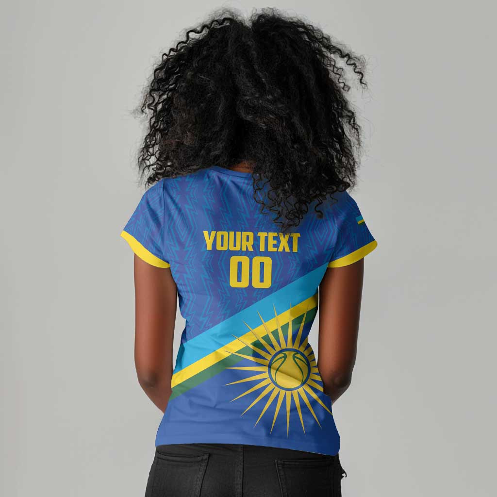 Afro Basketball Custom Rwanda Women V-Neck T-Shirt Go Champions Imigongo Folk Pattern - African Pride