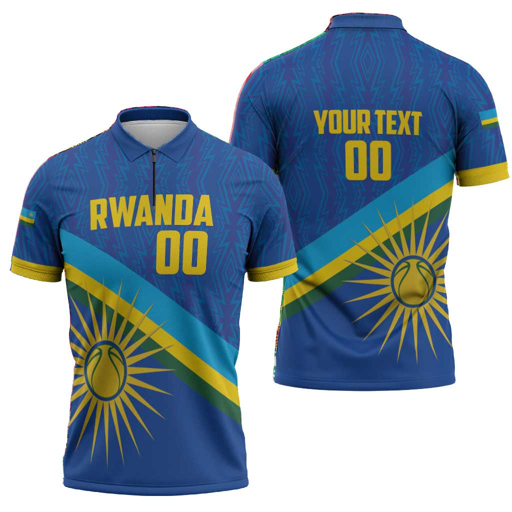 Rwanda Basketball Custom Zipper Polo Shirt Go Champions Imigongo Folk Pattern
