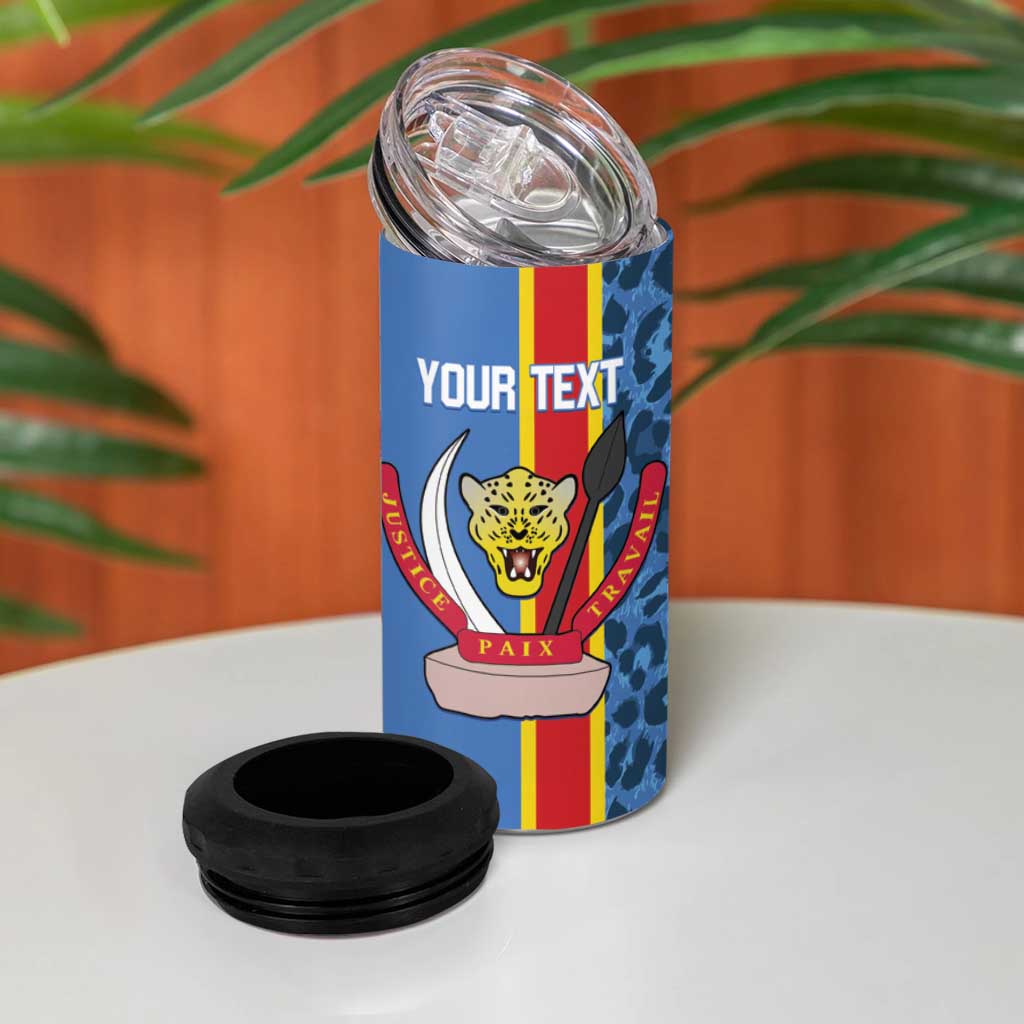 Afro Basketball Custom DR Congo 4 in 1 Can Cooler Tumbler Come On Leopards Skin Pattern - African Pride