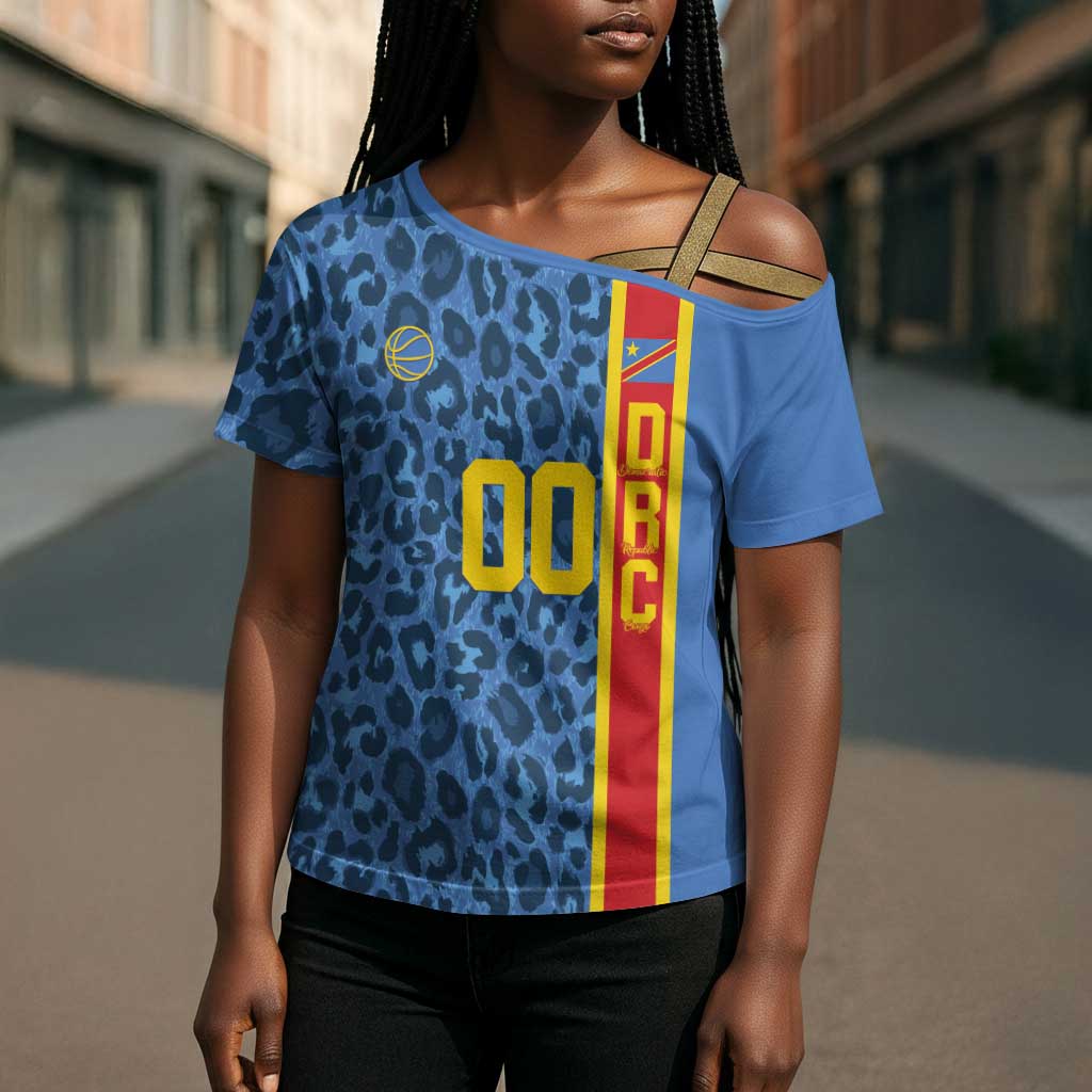 DR Congo Basketball Custom Cross Shoulder Shirt Come On Leopards Skin Pattern