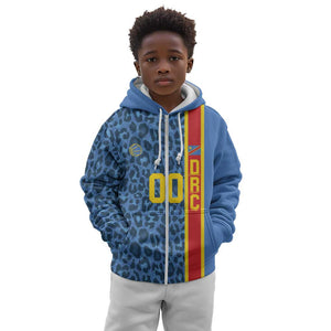 Afro Basketball Custom DR Congo Kid Hoodie Come On Leopards Skin Pattern - African Pride