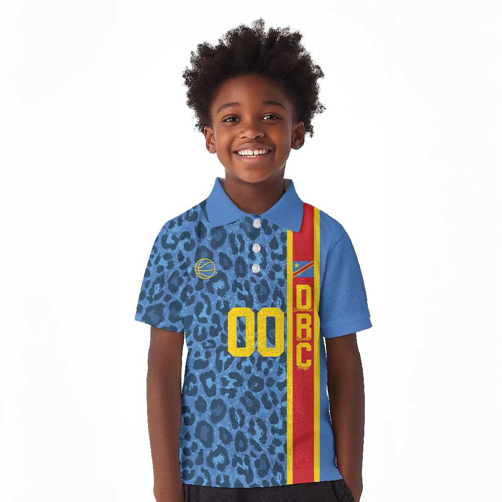 Afro Basketball Custom DR Congo Kid Polo Shirt Come On Leopards Skin Pattern - African Pride