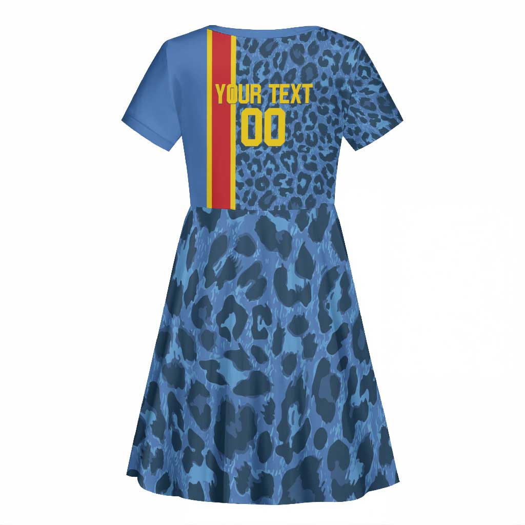 Afro Basketball Custom DR Congo Kid Short Sleeve Dress Come On Leopards Skin Pattern - African Pride