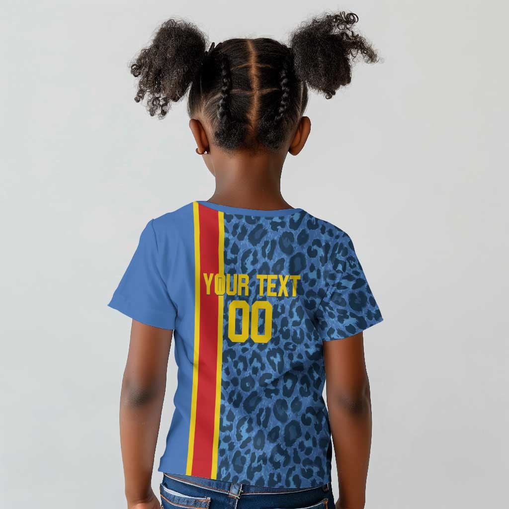 Afro Basketball Custom DR Congo Kid T shirt Come On Leopards Skin Pattern - African Pride