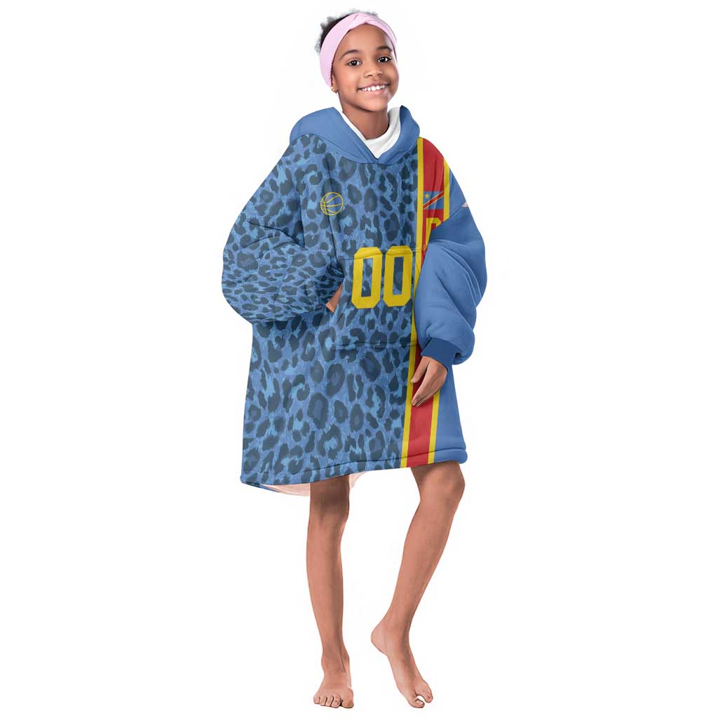 Afro Basketball Custom DR Congo Kid Wearable Blanket Hoodie Come On Leopards Skin Pattern - African Pride