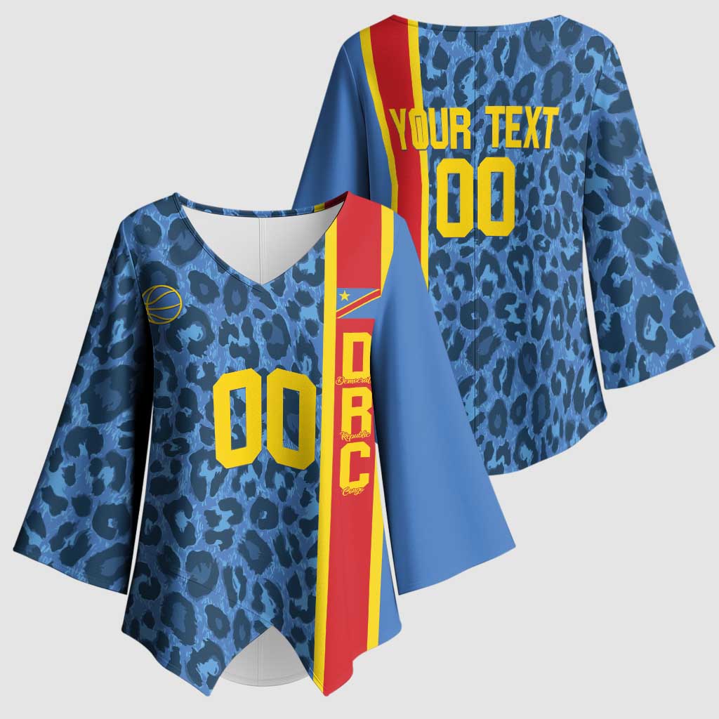DR Congo Basketball Custom Kimono Sleeve Blouse Come On Leopards Skin Pattern