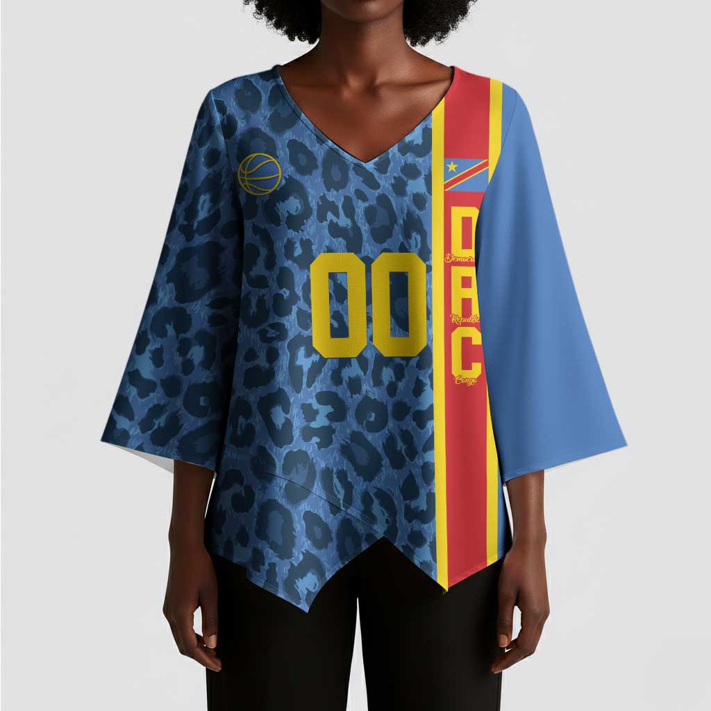 DR Congo Basketball Custom Kimono Sleeve Blouse Come On Leopards Skin Pattern