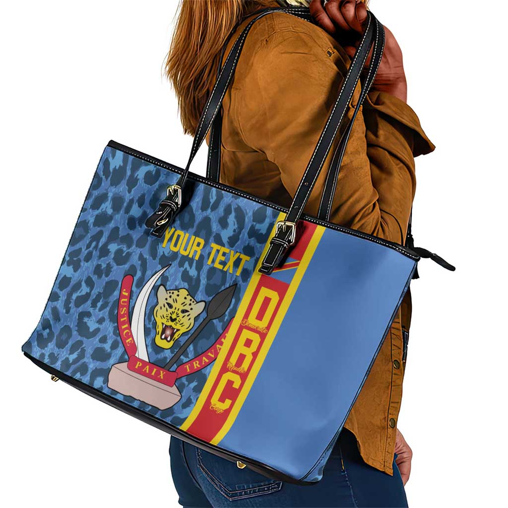 Afro Basketball Custom DR Congo Leather Tote Bag Come On Leopards Skin Pattern - African Pride