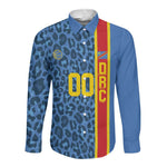Afro Basketball Custom DR Congo Long Sleeve Button Shirt Come On Leopards Skin Pattern - African Pride