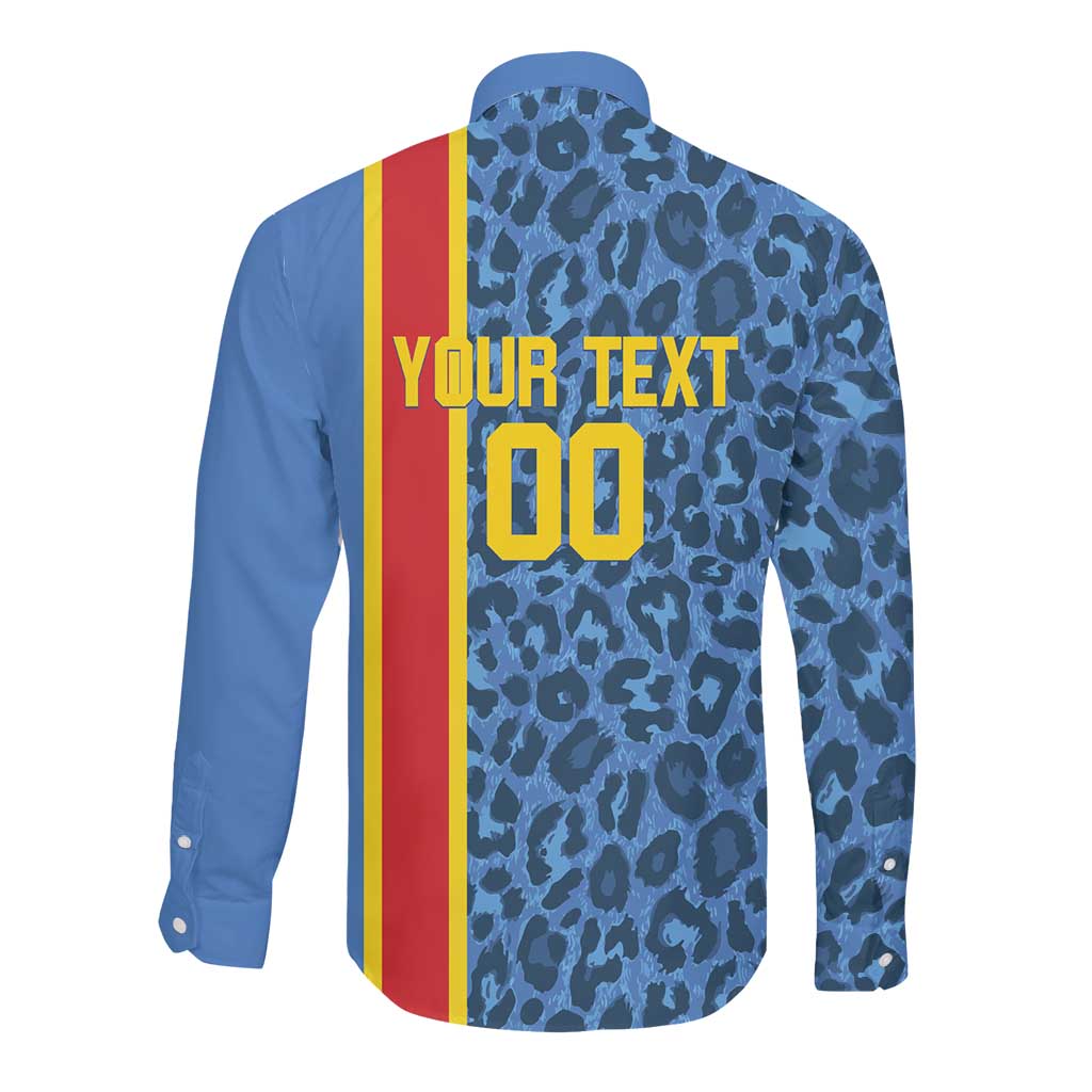 Afro Basketball Custom DR Congo Long Sleeve Button Shirt Come On Leopards Skin Pattern - African Pride