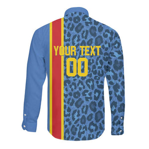 Afro Basketball Custom DR Congo Long Sleeve Button Shirt Come On Leopards Skin Pattern - African Pride