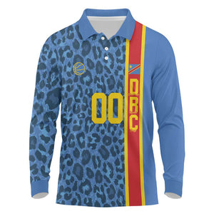 Afro Basketball Custom DR Congo Long Sleeve Polo Shirt Come On Leopards Skin Pattern - African Pride