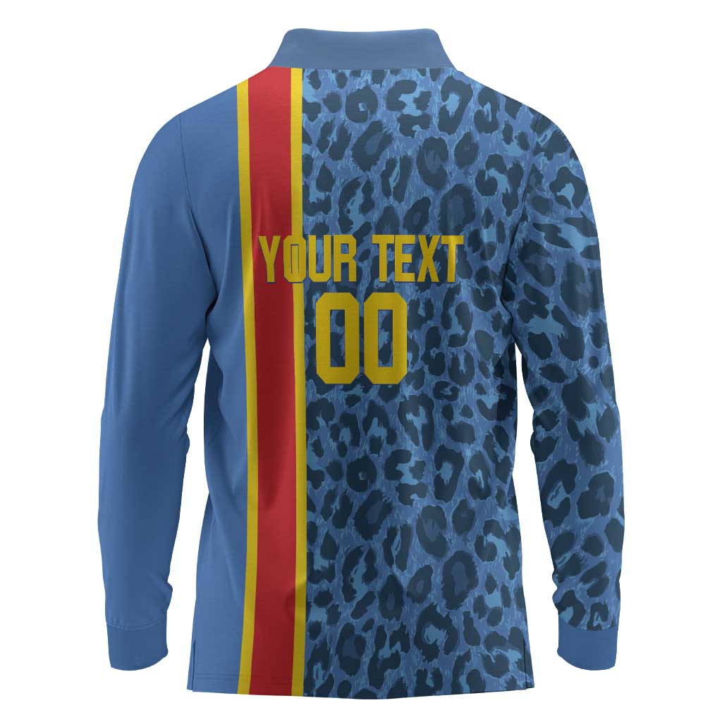 Afro Basketball Custom DR Congo Long Sleeve Polo Shirt Come On Leopards Skin Pattern - African Pride