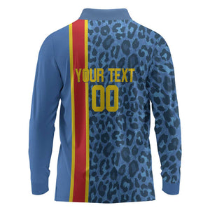 Afro Basketball Custom DR Congo Long Sleeve Polo Shirt Come On Leopards Skin Pattern - African Pride