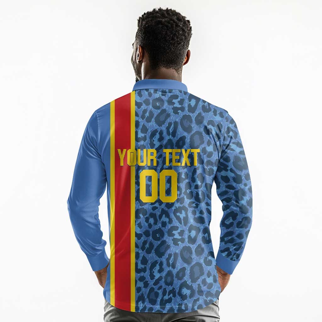 Afro Basketball Custom DR Congo Long Sleeve Polo Shirt Come On Leopards Skin Pattern - African Pride