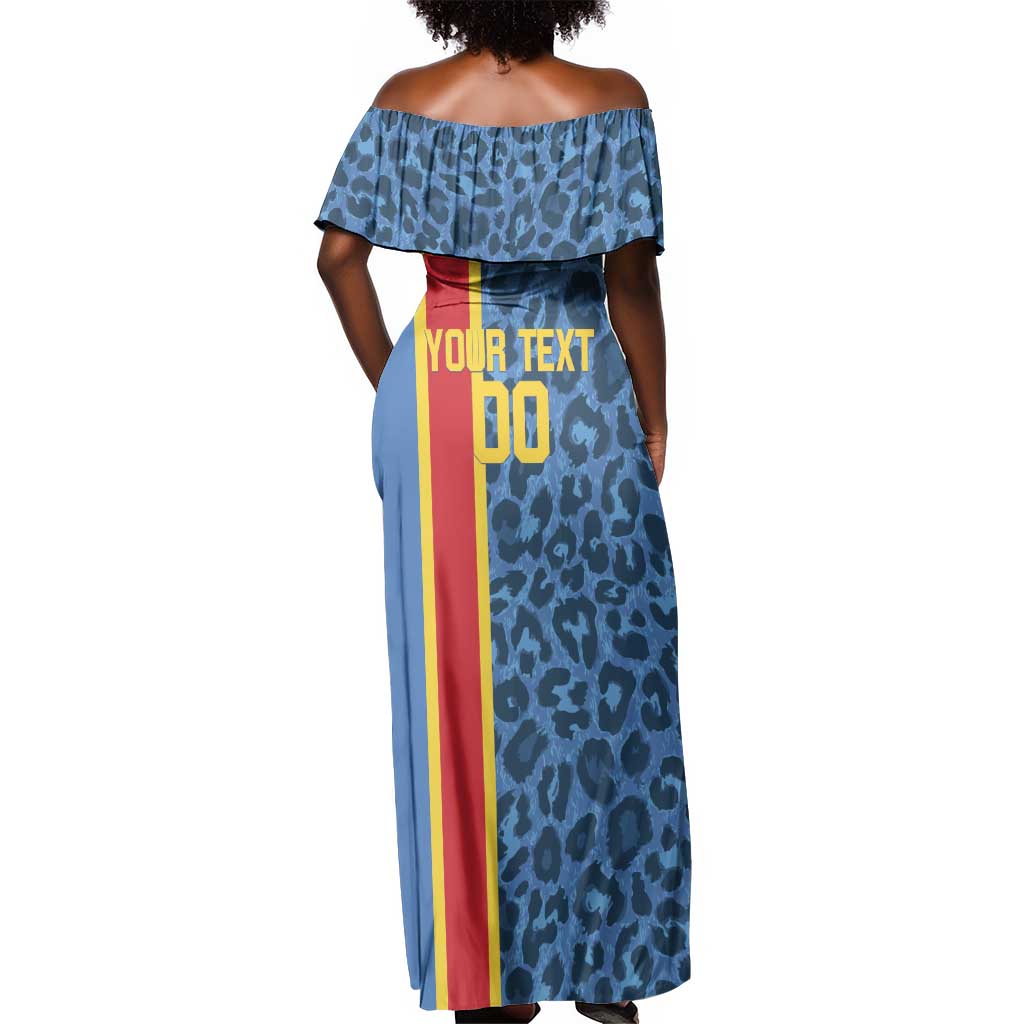 Afro Basketball Custom DR Congo Off Shoulder Maxi Dress Come On Leopards Skin Pattern - African Pride