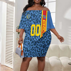 Afro Basketball Custom DR Congo Off Shoulder Short Dress Come On Leopards Skin Pattern - African Pride