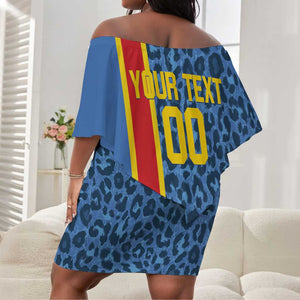 Afro Basketball Custom DR Congo Off Shoulder Short Dress Come On Leopards Skin Pattern - African Pride