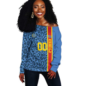 Afro Basketball Custom DR Congo Off Shoulder Sweater Come On Leopards Skin Pattern - African Pride