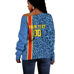 Afro Basketball Custom DR Congo Off Shoulder Sweater Come On Leopards Skin Pattern - African Pride