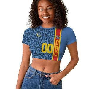 Afro Basketball Custom DR Congo Raglan Cropped T shirt Come On Leopards Skin Pattern - African Pride
