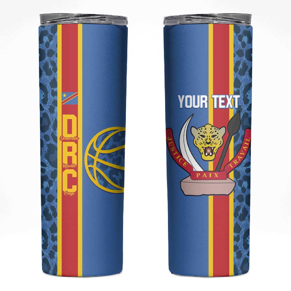 Afro Basketball Custom DR Congo Skinny Tumbler Come On Leopards Skin Pattern - African Pride