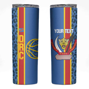 Afro Basketball Custom DR Congo Skinny Tumbler Come On Leopards Skin Pattern - African Pride