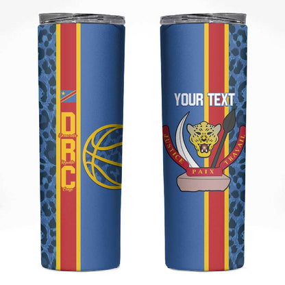 Afro Basketball Custom DR Congo Skinny Tumbler Come On Leopards Skin Pattern - African Pride