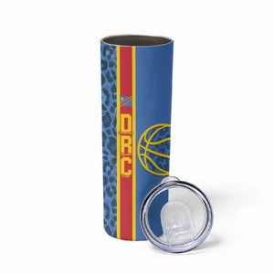 Afro Basketball Custom DR Congo Skinny Tumbler Come On Leopards Skin Pattern - African Pride