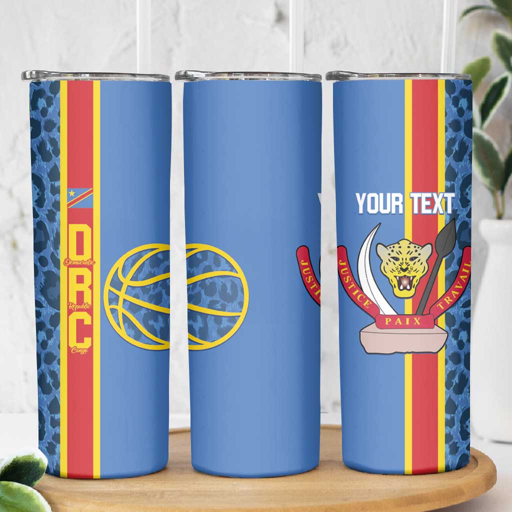 Afro Basketball Custom DR Congo Skinny Tumbler Come On Leopards Skin Pattern - African Pride