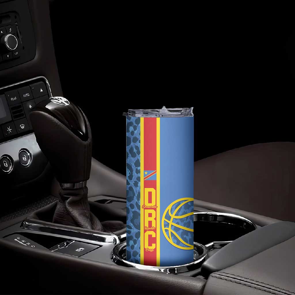Afro Basketball Custom DR Congo Skinny Tumbler Come On Leopards Skin Pattern - African Pride