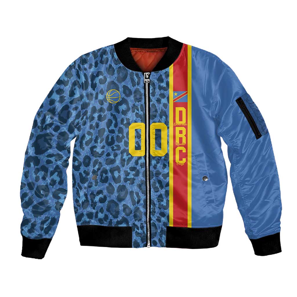 Afro Basketball Custom DR Congo Sleeve Zip Bomber Jacket Come On Leopards Skin Pattern - African Pride