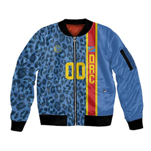 Afro Basketball Custom DR Congo Sleeve Zip Bomber Jacket Come On Leopards Skin Pattern - African Pride