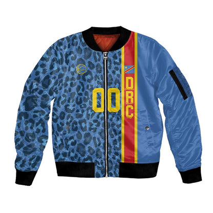 Afro Basketball Custom DR Congo Sleeve Zip Bomber Jacket Come On Leopards Skin Pattern - African Pride