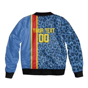Afro Basketball Custom DR Congo Sleeve Zip Bomber Jacket Come On Leopards Skin Pattern - African Pride