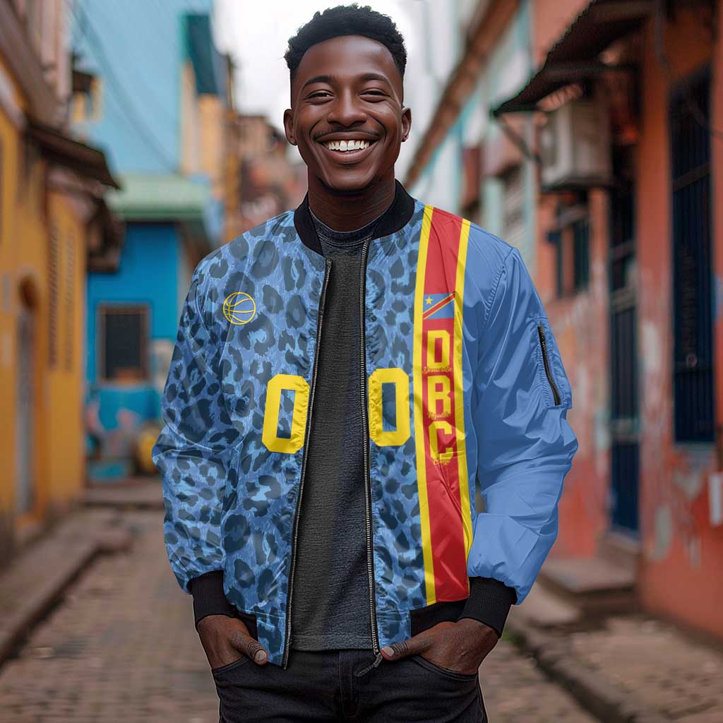 Afro Basketball Custom DR Congo Sleeve Zip Bomber Jacket Come On Leopards Skin Pattern - African Pride
