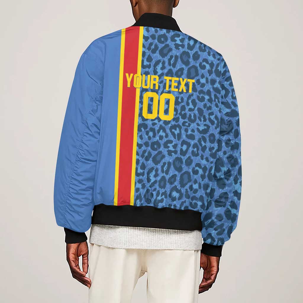 Afro Basketball Custom DR Congo Sleeve Zip Bomber Jacket Come On Leopards Skin Pattern - African Pride